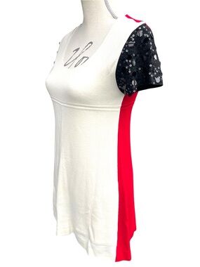 Twin-Set Ivory/Red/Black Sequin Short Sleeve A-Line Fine Knit Mini Dress (S)